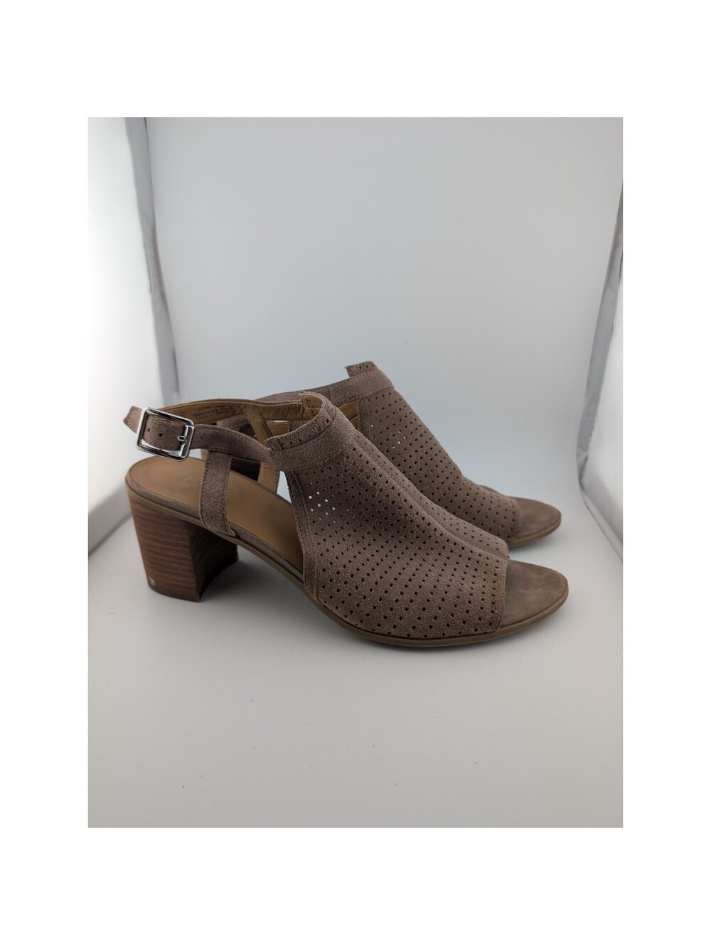 Franco Sarto Women's Size 11 Leather Slingback Mules Sandals Beige Block Heels